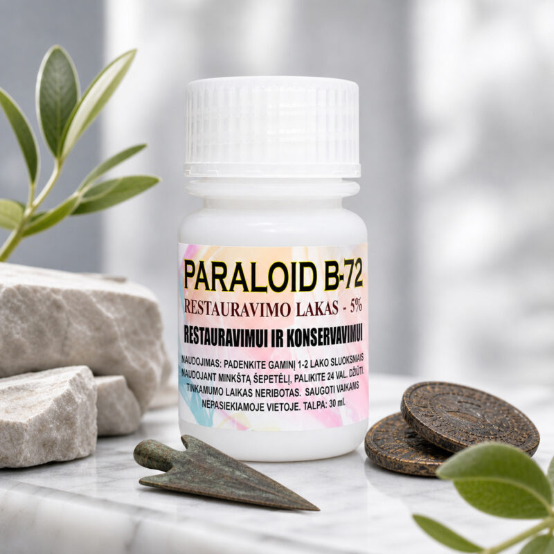 Paraloid B72 restauravimo lakas 5% – 30 ml (monetų konservavimui ir restauravimui).